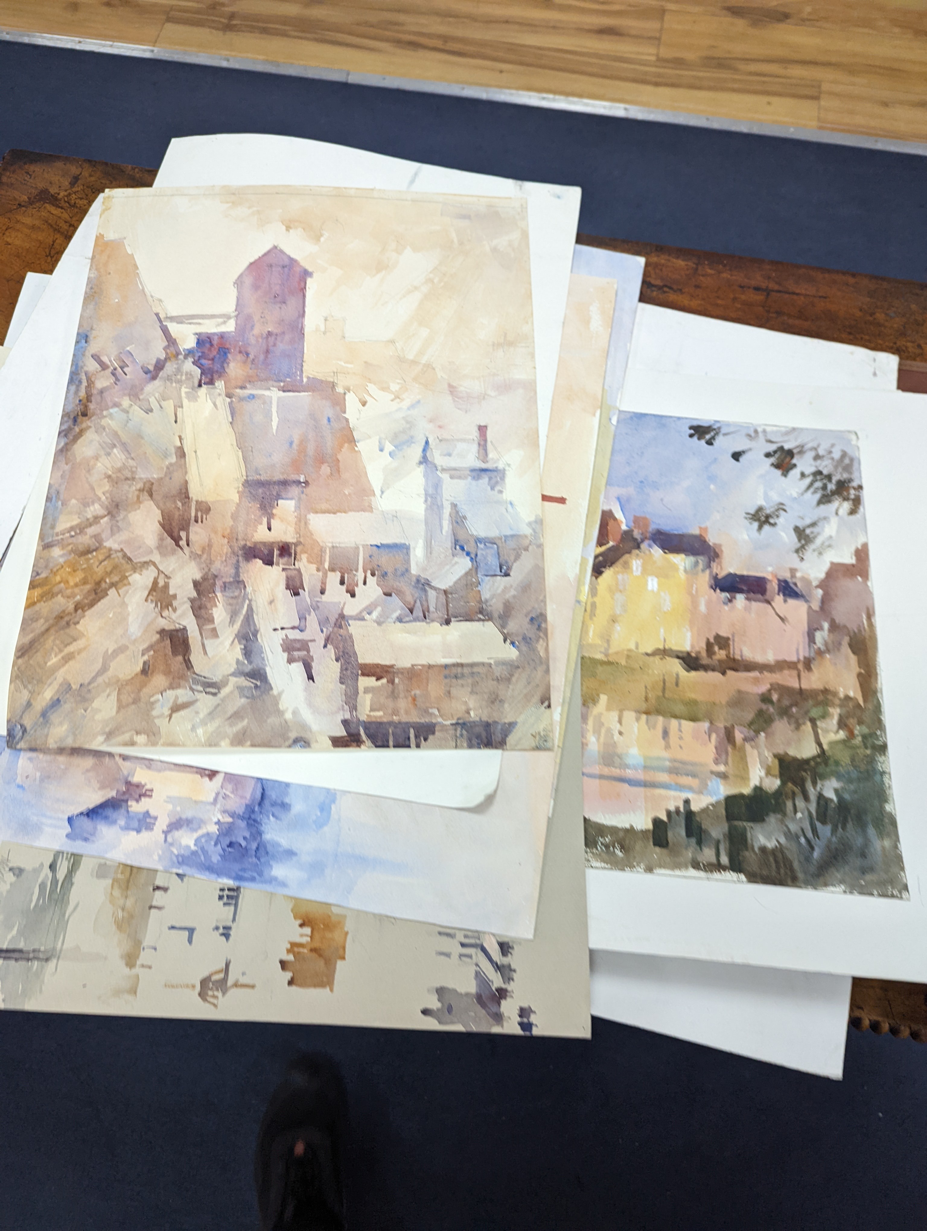 Michael Cadman (1920-2010), a folio of assorted watercolours and prints, Topographical scenes, largest 40 x 56cm, unframed